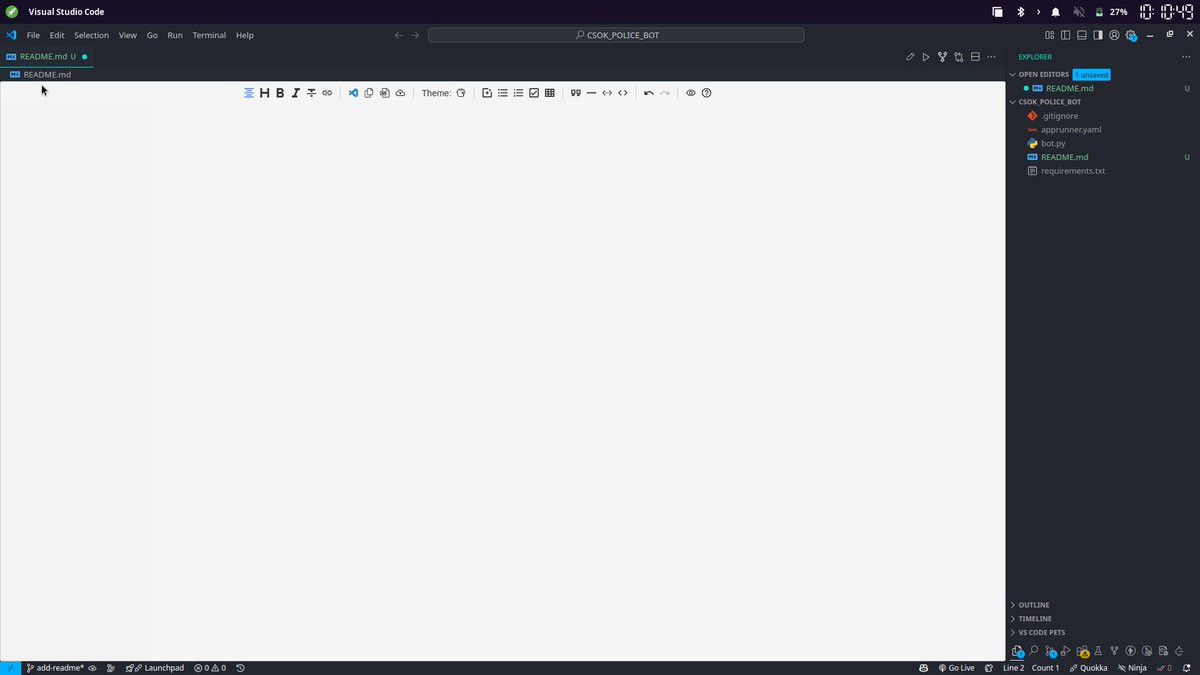 1_NJOHI's tweet image. Never have I ever written a README on VSCode, and subsequently, I was today-years-old when I found out that it shows you a preview of the md file as you write it, with tools! That's pretty cool! #100daysofjava