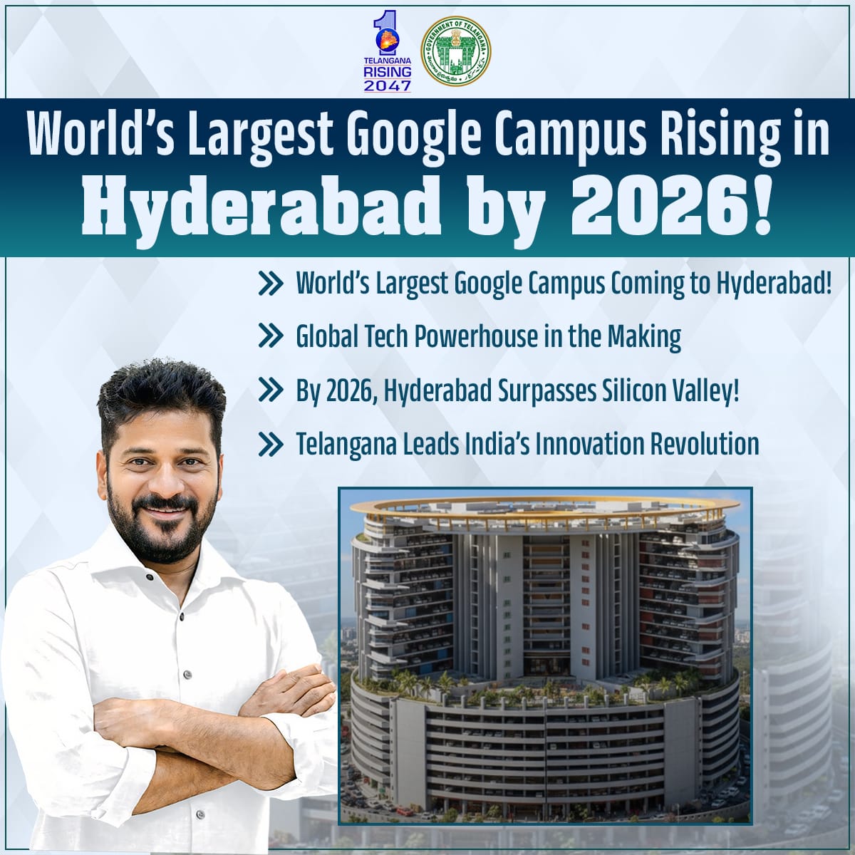 Gulabi_Ratnalu's tweet image. 2026 నాటికి హైదరాబాద్‌లో ప్రపంచంలోనే అతిపెద్ద గూగుల్ క్యాంపస్ ఏర్పడనుంది. తెలంగాణ ఆవిష్కరణ విప్లవానికి నాయకత్వం వహిస్తూ, హైదరాబాద్ సిలికాన్ వ్యాలీని అధిగమిస్తుంది. #HyderabadGoogleCampus #GlobalTechHub #TelanganaInnovation #SiliconValleyOfIndia #TechRevolution