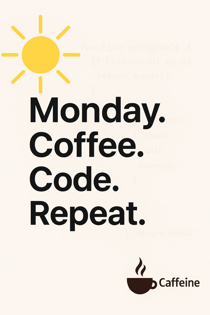 suportus's tweet image. Monday.
Coffee.
Code.
Repeat.
Builders don’t dread Mondays — they deploy them. 🚀
#Caffeine #ICP #BuildOnICP