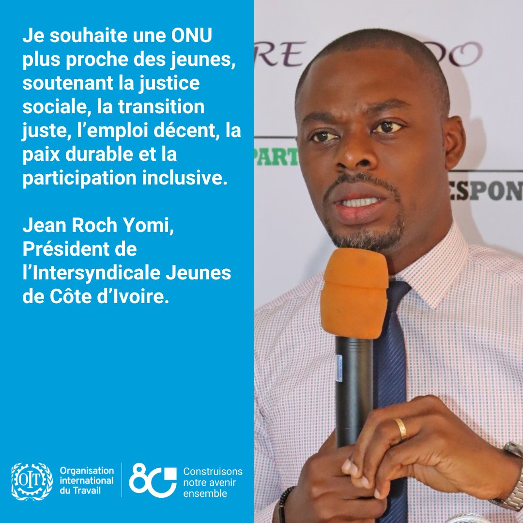 🌍Dans le cadre des 80 ans de l'<a href="/ONU_fr/">Nations Unies (ONU)</a>, Jean Roche Yomi, président de l'intersyndicale jeunes de 🇨🇮, exprime ses attentes des Nations Unies, metant l'accent sur la #JusticeSociale et le #TravailDécent, des valeurs au coeur du mandat de l'<a href="/OITinfo/">Organisation internationale du Travail</a> .

#UNDay2025 #Jeunesse
