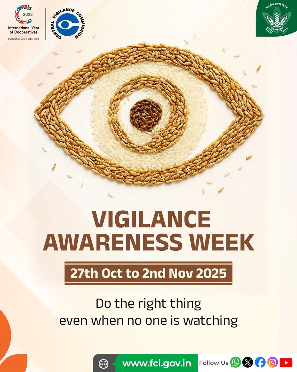 At FCI, we are committed to fostering a culture of Integrity, ensuring that our actions are guided by transparency and vigilance. 

#VigilanceAwarenessWeek #India