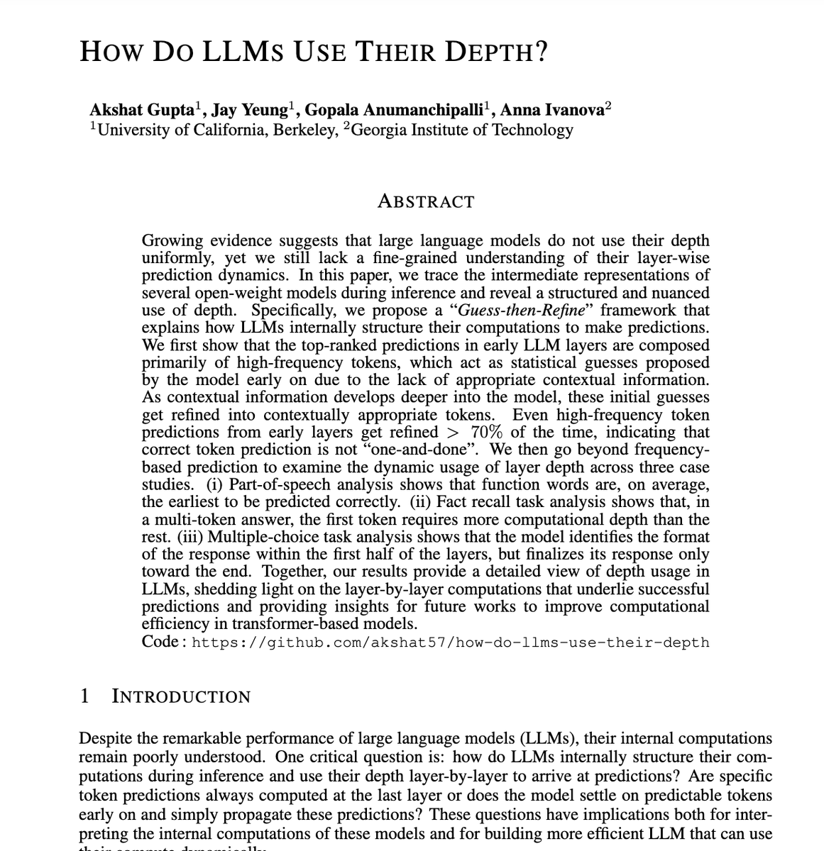 alex_prompter's tweet image. Everyone says “LLMs are black boxes.”
This paper "How Do LLMs Use Their Depth?” just opened one and showed how intelligence forms layer by layer.
They follow a “Guess → Refine” strategy:
• Early layers make statistical guesses using frequent tokens (“the”, “of”, “and”)
•…