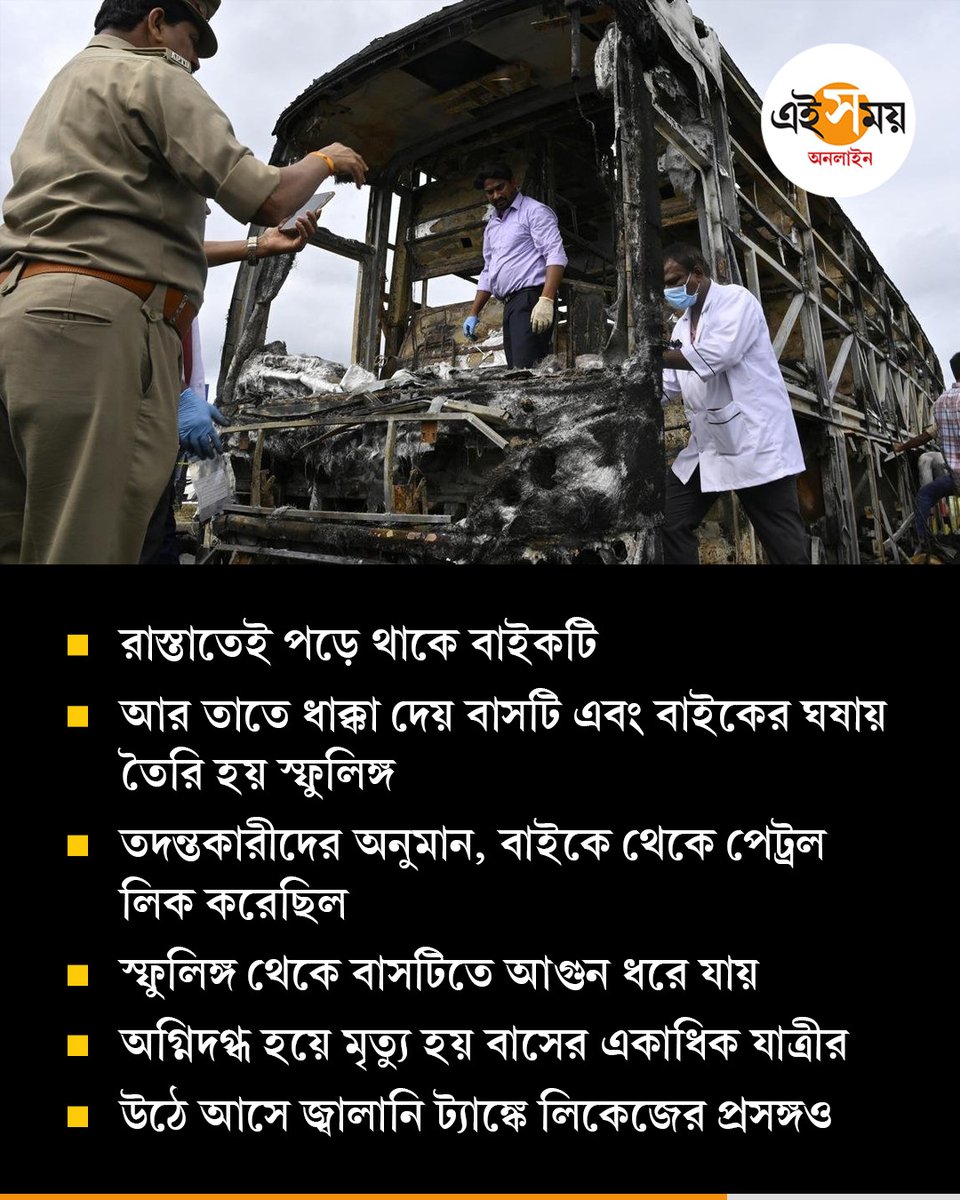 Ei_Samay's tweet image. কুর্নুল বাস দুর্ঘটনার নেপথ্যে কোন রহস্য?

#firnews #FireIncident #busonfire #KurnoolBusFire #AndhraPradeshNews #HyderabadBengaluruBus #BusAccident #AndhraFire #BusFire #eisamay #bengalinews #eisamayonline #EiSamay