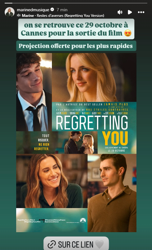 Marine sera présente pour la sortie du film Regretting You ce mercredi 29 octobre.

Pour la rencontrer suivez le lien dans la story de Marine :

instagram.com/stories/marine…

#Marine #MarineDelplace #Restesdaverses #Regrettingyou