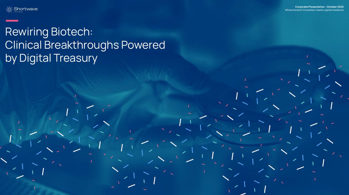 ShortwavePLC's tweet image. Shortwave Oct 2025 Corporate Presentation is now available. 📝

‘Rewiring Biotech: Clinical Breakthroughs Powered by Digital Treasury’ 

Read the full presentation here: shortwavelifesciences.com/investor-centr… 

#PSY