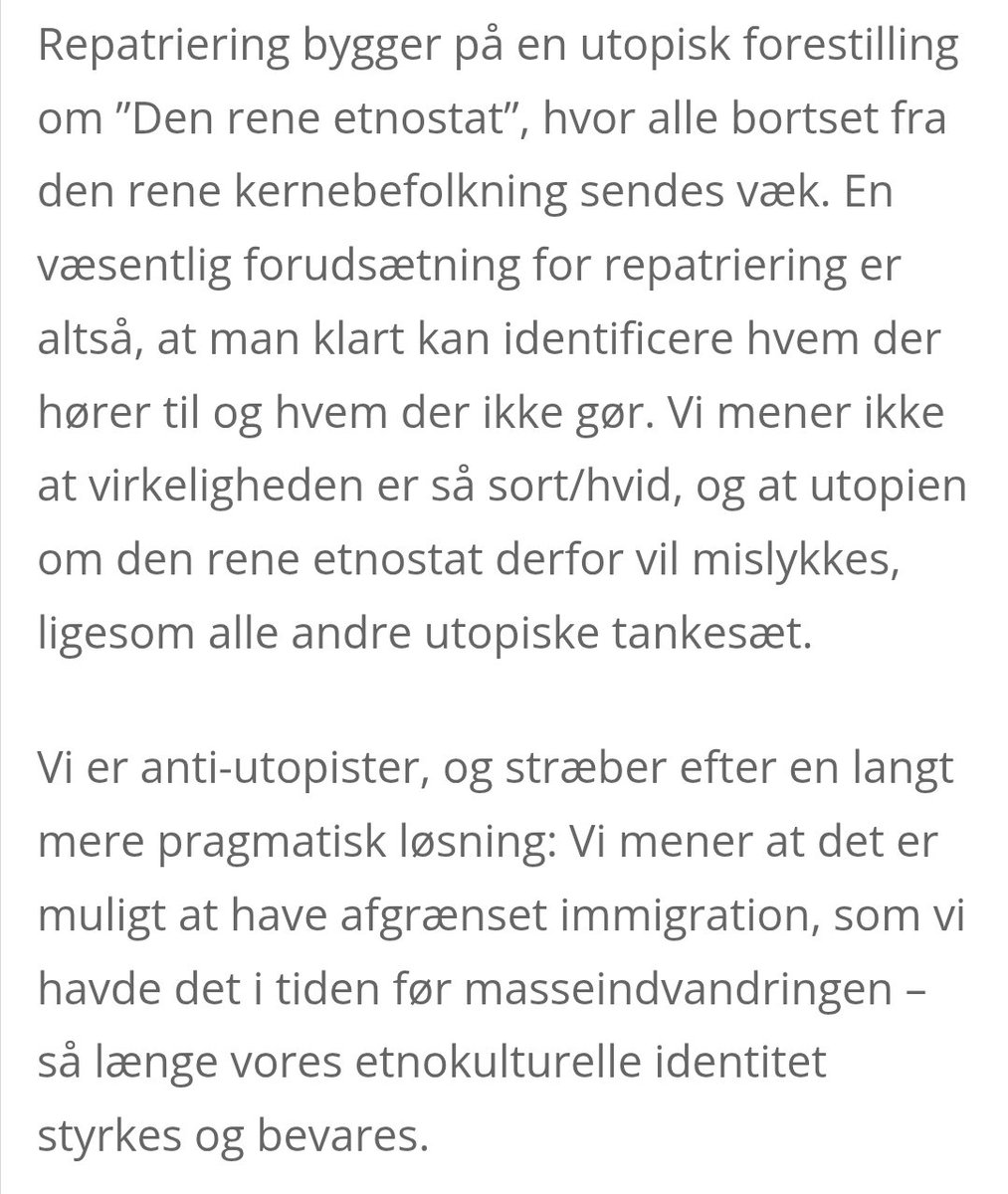 StormOverEuropa's tweet image. Det er faktisk forkert. Positionen hos GI har altid været, at netop statsborgere med udenlandsk baggrund, som ikke ønsker at leve som man gør i Danmark, bør tilskyndes til at forlade landet med forskellige incitamenter. Det har aldrig drejet sig om, at *alle* skal forlade landet,…