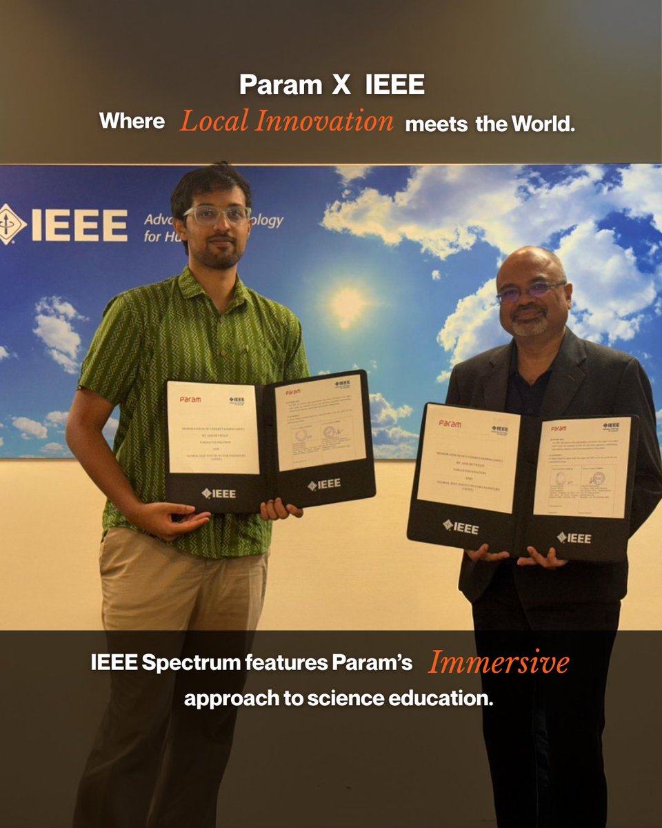 paraminnovation's tweet image. Param × @IEEEorg : Recognized on the Global Stage 🌍 Param Foundation’s experiential approach to science education has been featured in IEEE Spectrum, a leading global technology publication.
Read the feature 👉 spectrum.ieee.org/india-new-scie…

#ParamFoundation #IEEE #ScienceForAll