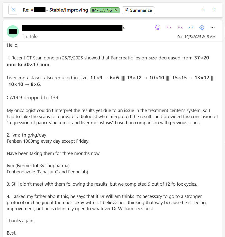 MakisMedicine's tweet image. NEW ARTICLE: IVERMECTIN and FENBENDAZOLE Testimonial - 68 year old man from Jordan with Stage 4 Pancreatic Cancer metastatic to the liver, reports after 3 months, all tumors are shrinking...

Pancreatic cancer success stories are particularly heartwarming, because this is one…