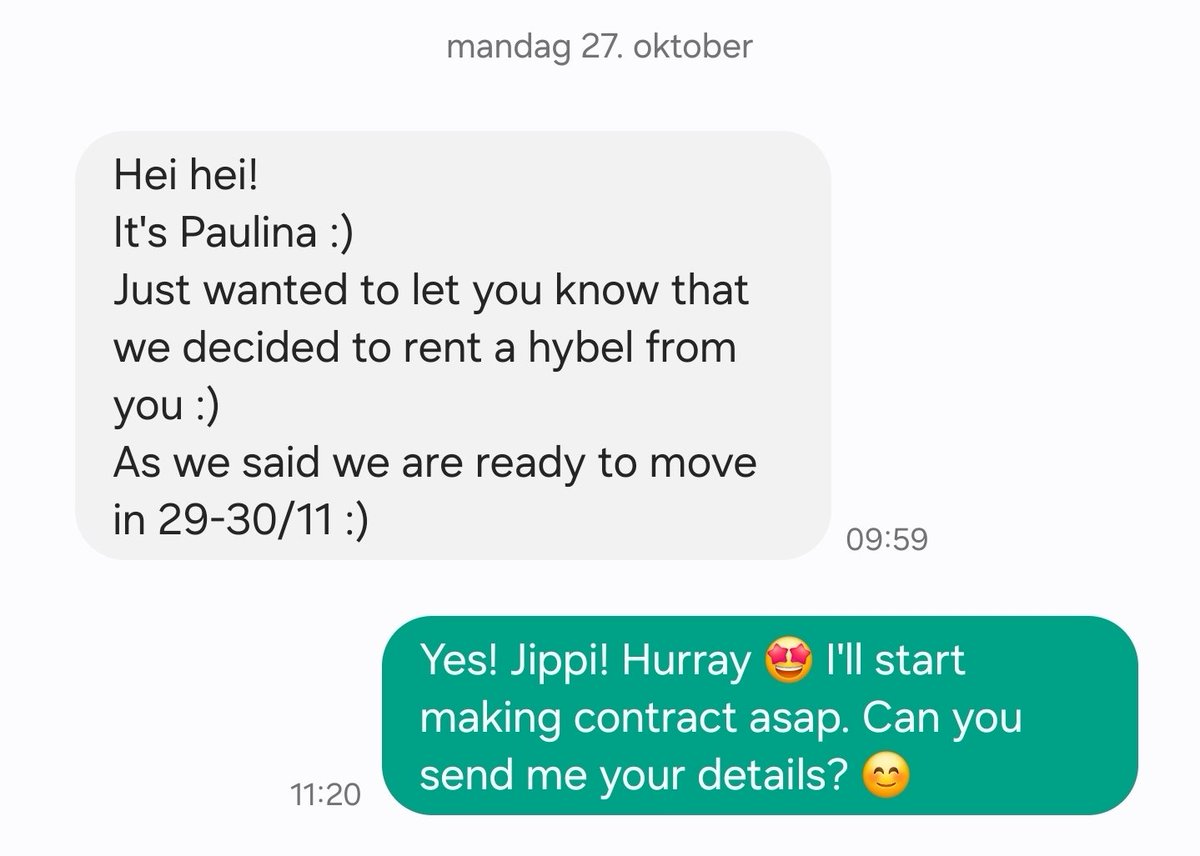 Jippi! Yes. Hurra 🎉 

Har stressa som faen for å finne ny #leieboer så nåværende skal slippe oppsigelsestid.

🥵, 🥵, og enda mer 🥵 Aldri slitt med å skaffe før men akkurat denne ganga skulle det seff være vanskelig. Visning på visning på visning.

Men nå har jeg funnet et