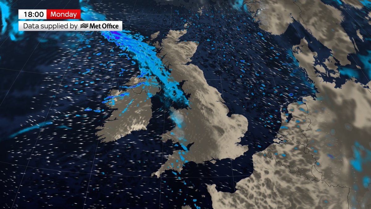 Cloud&amp;rain spreading across Ireland into N Ireland &amp; much of W Britain later, but rain not amounting to much in S. Showers following to Ireland. mainly N.  A bit milder, but with a raw wind.
For your local forecast - news.sk.com/weather
