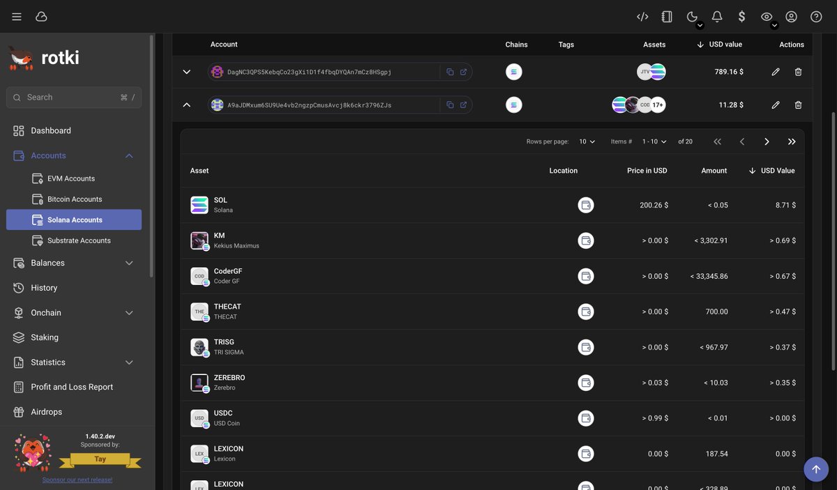 Big news: the upcoming <a href="/rotkiapp/">🐦 rotki - own your data, protect your privacy</a> release adds <a href="/solana/">Solana</a> support 🔥

You’ll be able to track your Solana balances &amp; history locally, with the same privacy-first approach we bring to Ethereum, bitcoin &amp; more!

A huge step toward cross-ecosystem portfolio management, still 100% local