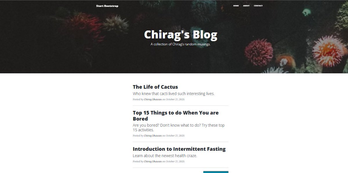 chiragdhawan07's tweet image. Day 59 of #100DaysOfCode
Project: Flask Blog Website📝
Today’s wins:
• Built a complete blog with Flask & Jinja templates
• Added dynamic routing and API-based post loading
• Designed responsive pages with Bootstrap
Code in Day59_BlogWebsite📂
github.com/chiragdhawan07…
#Flask