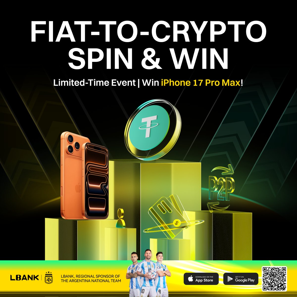 🎉 Fiat-to-Crypto Spin & Win is LIVE! 💸 Deposit fiat → Get crypto → Spin  to win big! 📱 Limited-Time Event | Win an iPhone 17 Pro Max! ✨ How to Join: