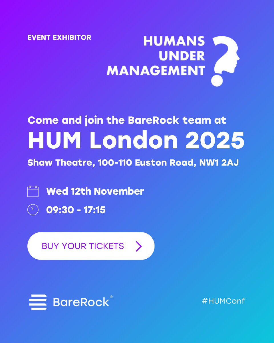 We’re heading to #HUMConf London 2025 🎉

Join the BareRock team on 12 Nov at the Shaw Theatre for a day of real conversations, behavioural insights and good company.

🎟️ Get your ticket: humansundermanagement.com/london2025

#PIInsurance #GoodCompaniesInGoodCompany