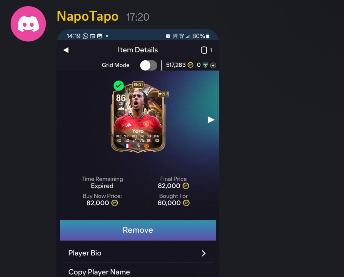 My FAVOURITE flip from the discord from recent days 😍

Yoro 🇫🇷 bought for 68k console/61k pc ✅

Sold few days later for 89k console/80k pc 💰

~ 15k PAT