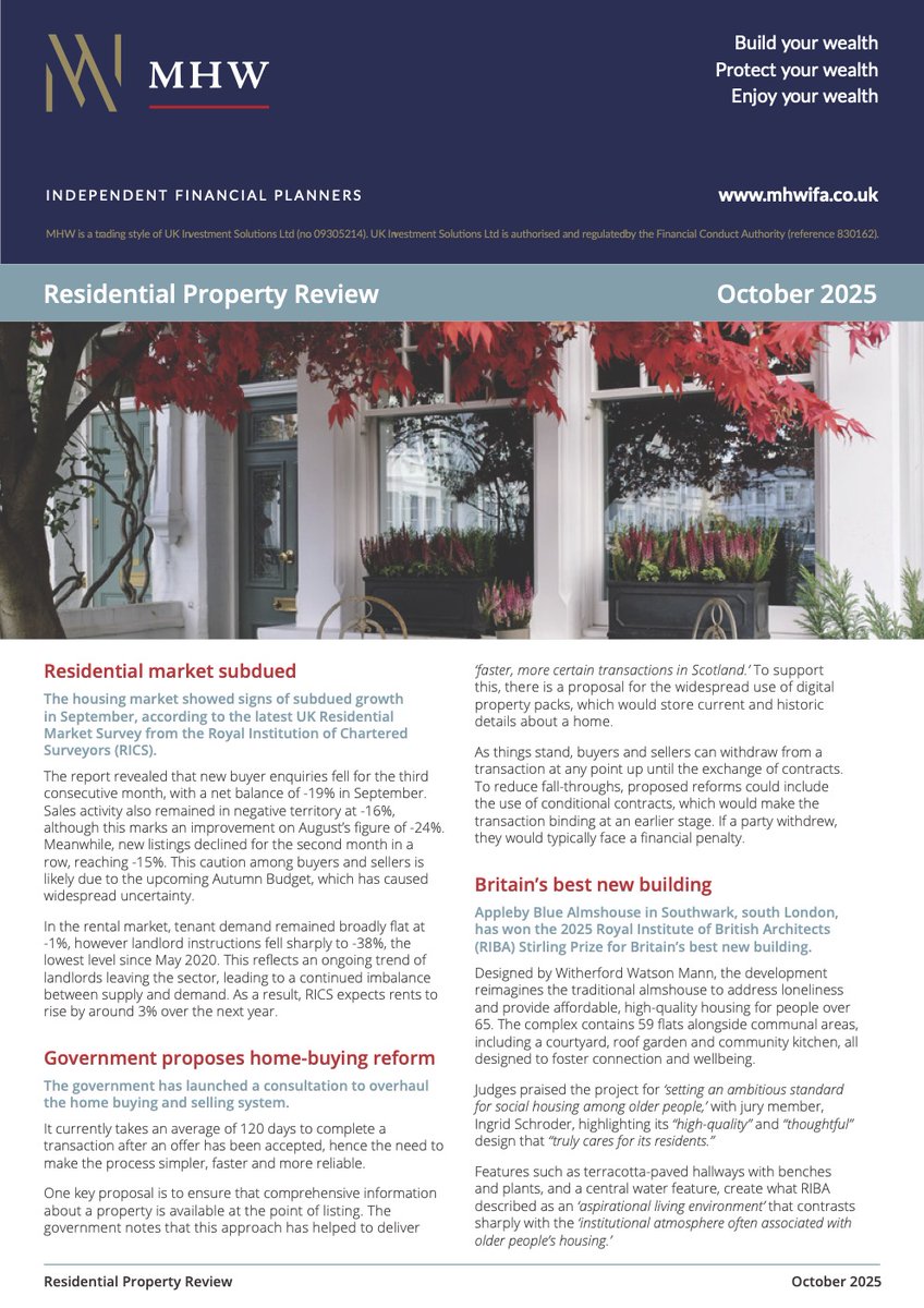 Our latest monthly Residential Property Review is out. Download it along with other newsletters here.

mhwifa.co.uk/news/

If any of the content resonates with you, get in touch for a free review of your circumstances.

#residentialproperty #financialadviser #mortgagebroker
