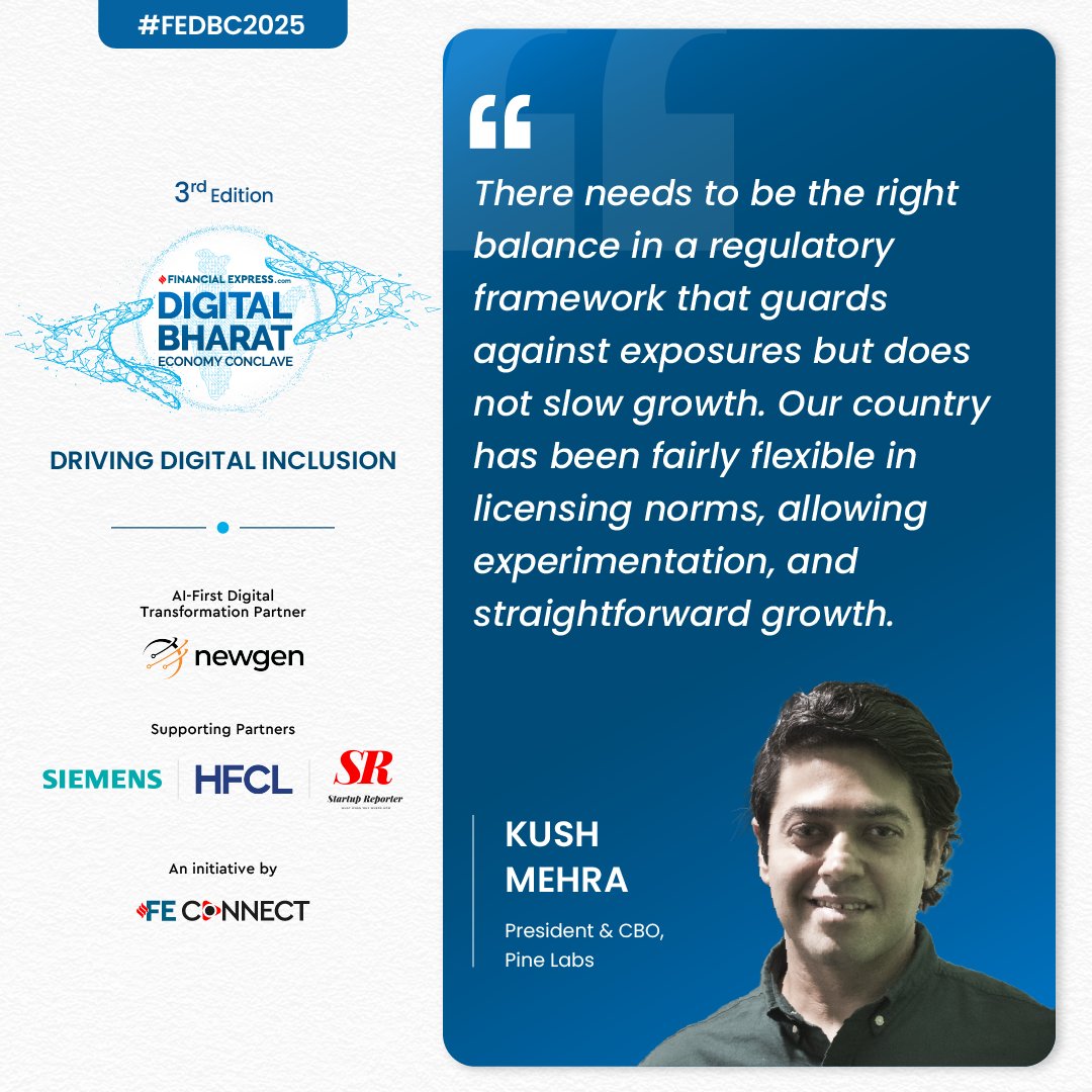 FE_Connect's tweet image. Kush Mehra, President &amp;amp; CBO, @PineLabs , shared the importance of balanced regulation to ensure India’s fintech ecosystem continues to innovate while remaining secure.

#FEConnect #ConnectwithFE #FEDBC2025