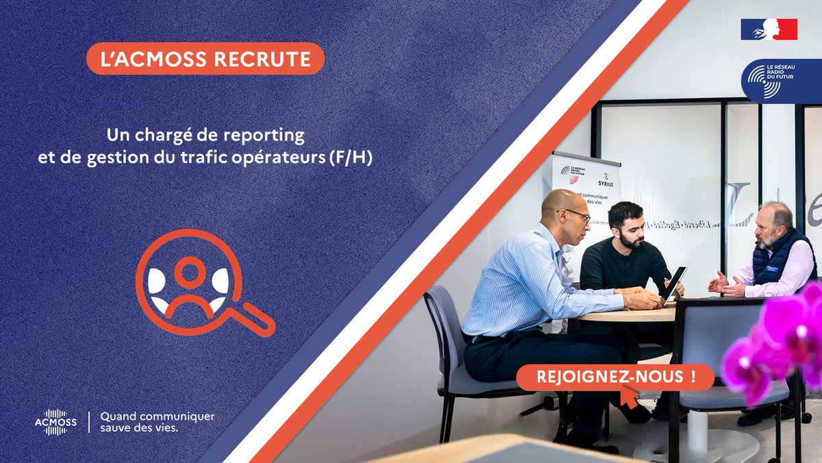 ACMOSS_FR's tweet image. 🚨 [#RECRUTEMENT] L&apos;@ACMOSS_FR recrute un Chargé de reporting et de gestion du trafic opérateurs (F/H) pour le Réseau Radio du Futur (#RRF).⤵️
acmoss.fr/media/b51fb91a…

📊 Analyse des données, coordination &amp;amp; pilotage stratégique.

#ACMOSS #emploi #RH #numérique #IciCaRecrute