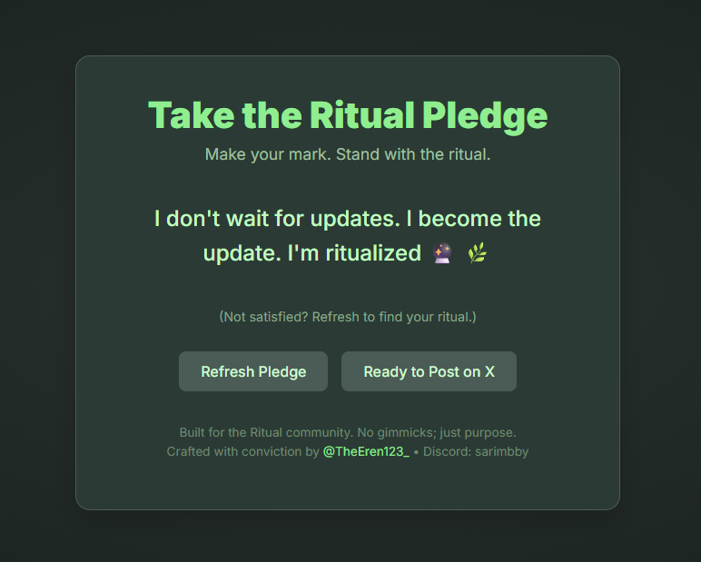 I don't wait for updates. I become the update. I'm ritualized 🔮 🌿 #RitualPledge 

❖❖