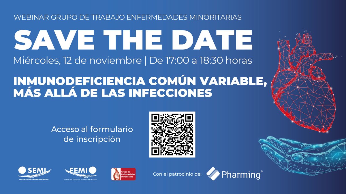 📢 Seminario web "INMUNODEFICIENCIA COMÚN VARIABLE, MÁS ALLÁ DE LAS INFECCIONES" del <a href="/GTEMinoritarias/">GTEMinoritariasSEMI</a> de SEMI. 📷 12 de Noviembre. De 17 a 18:30 horas. - Inscripción gratuita para profesionales sanitarios. Plataforma web con toda la información --&gt; webinar-minoritarias-semi.com Con