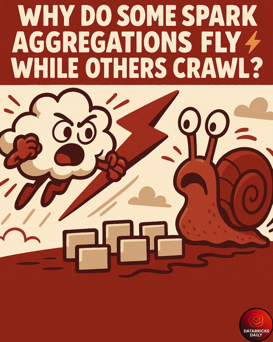 databricksdaily's tweet image. Why do some Spark aggregations fly ⚡ while others crawl?
Here are 4 underrated performance tips for Databricks + Spark that can easily 2–3× your groupBy speed explained simply 👇
#Databricks #Spark #DataEngineering #Performance