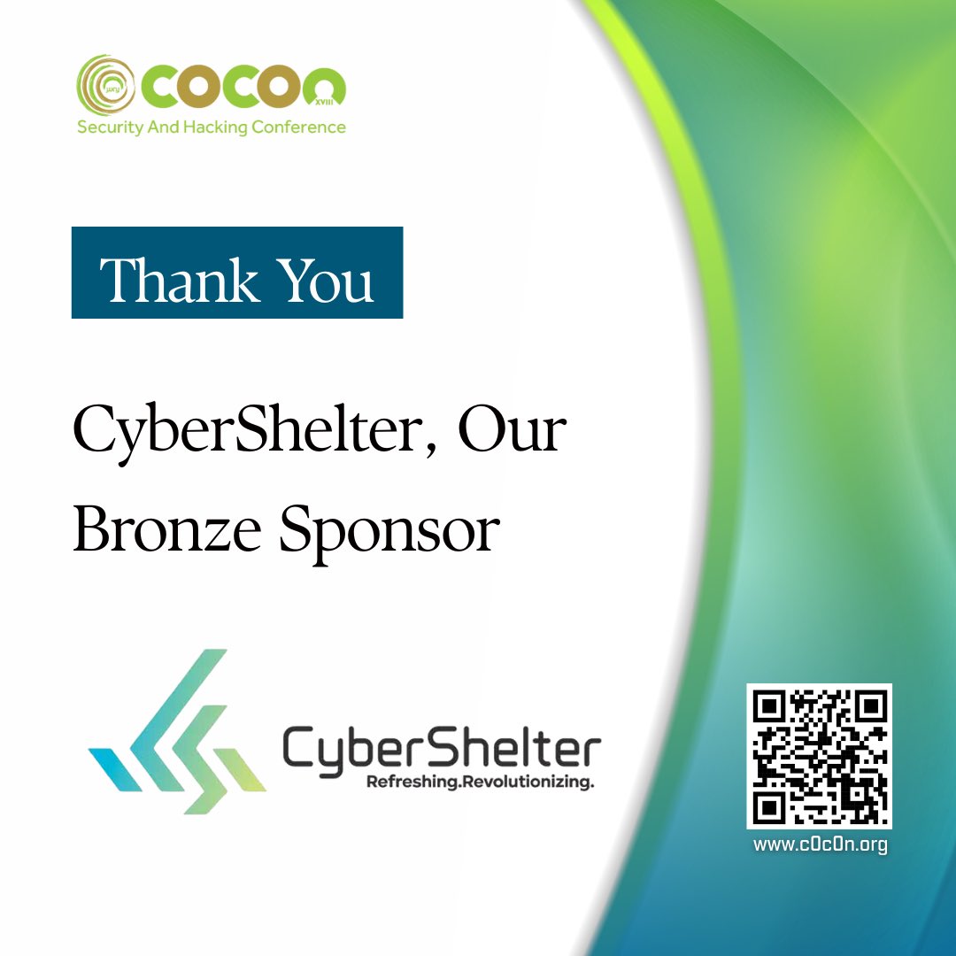 Thank You, CyberShelter!
We extend our gratitude to CyberShelter for being the Bronze Sponsor of #c0c0n2025. c0c0n.org