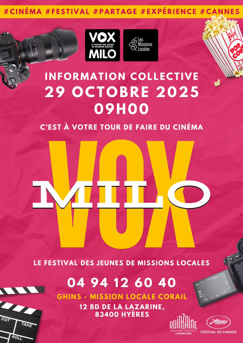 🎬 Vous aimez l’art #visuel, et plus particulièrement le #cinéma ? 🎥

Venez découvrir #VoxMilo, le #Festival des Jeunes de #MissionsLocales !

Présentation des règles du concours, découverte des anciennes productions et toutes les infos pour participer à cette belle aventure. 🤩