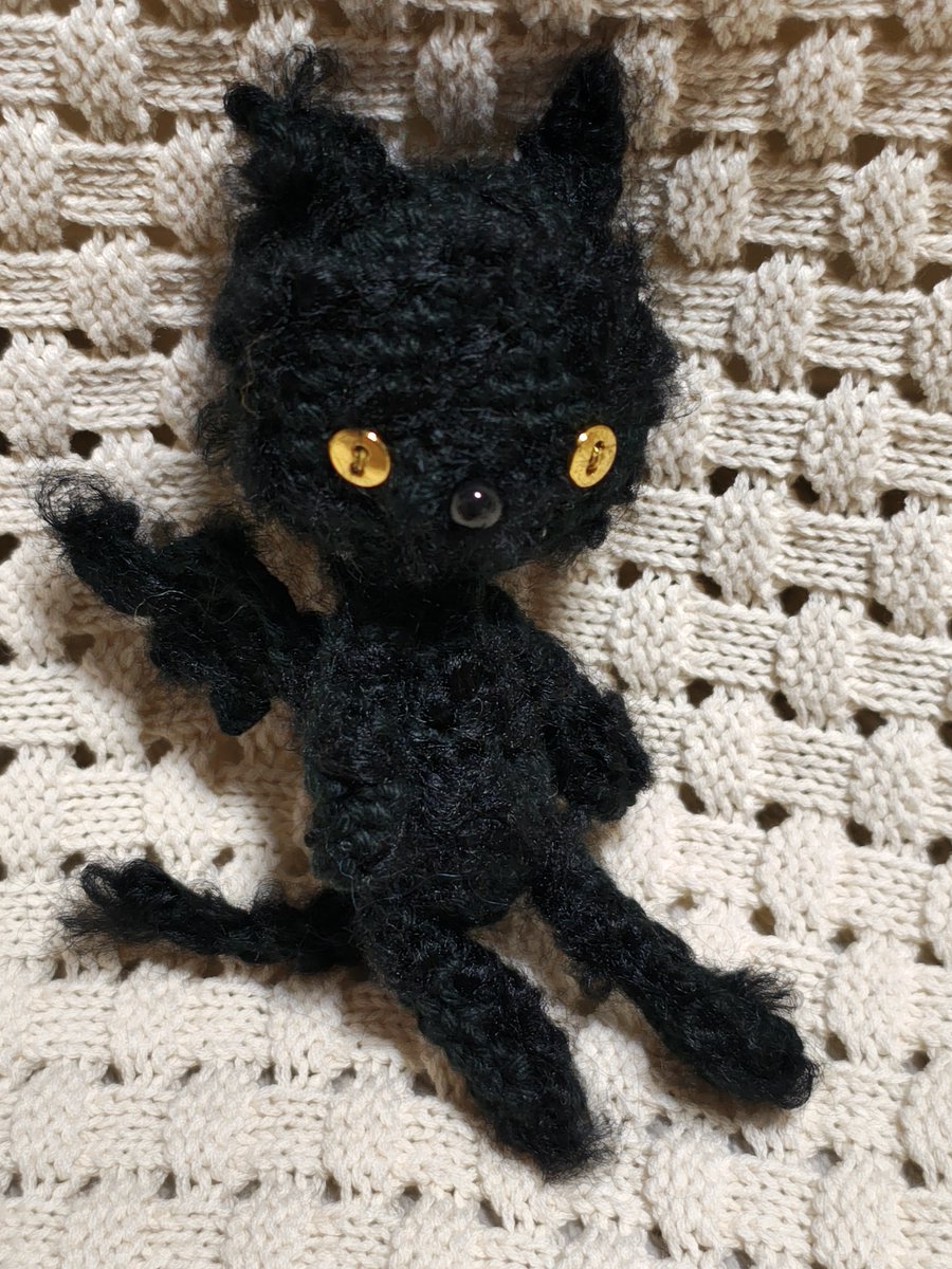 randringnoa's tweet image. タール猫なのかカイラル猫なのかカイラル・クリーチャー（ネコ）なのか。。。
あみぐるみ出来た🙌
#DeathStranding2