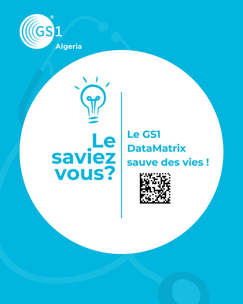 GS1Algeria's tweet image. 💡 Le saviez-vous ?
Le GS1 DataMatrix ne sert pas qu’à scanner un médicament — il sauve des vies
Grâce à lui, chaque produit de santé est identifié, tracé et vérifié à chaque étape.
Moins d’erreurs, plus de sécurité pour les patients !
#DataMatrix #SécuritéDuPatien