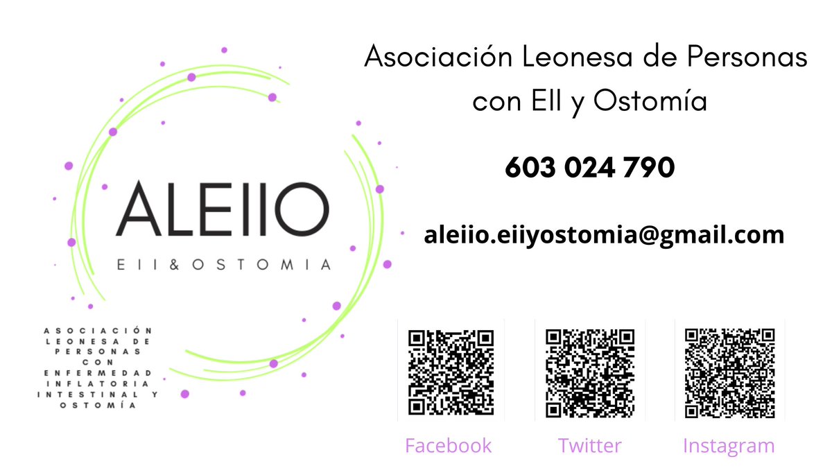 Tienes una Enfermedad Inflamatoria Intestinal (Enfermedad de Crohn o Colitis Ulcerosa) o eres portador de una Ostomía, sea de la naturaleza que sea la misma, ponte en contacto con nosotros.
Nuestro teléfono es  603 024 790 y nuestro correo electrónico aleiio.eiiyostomia@gmail.com