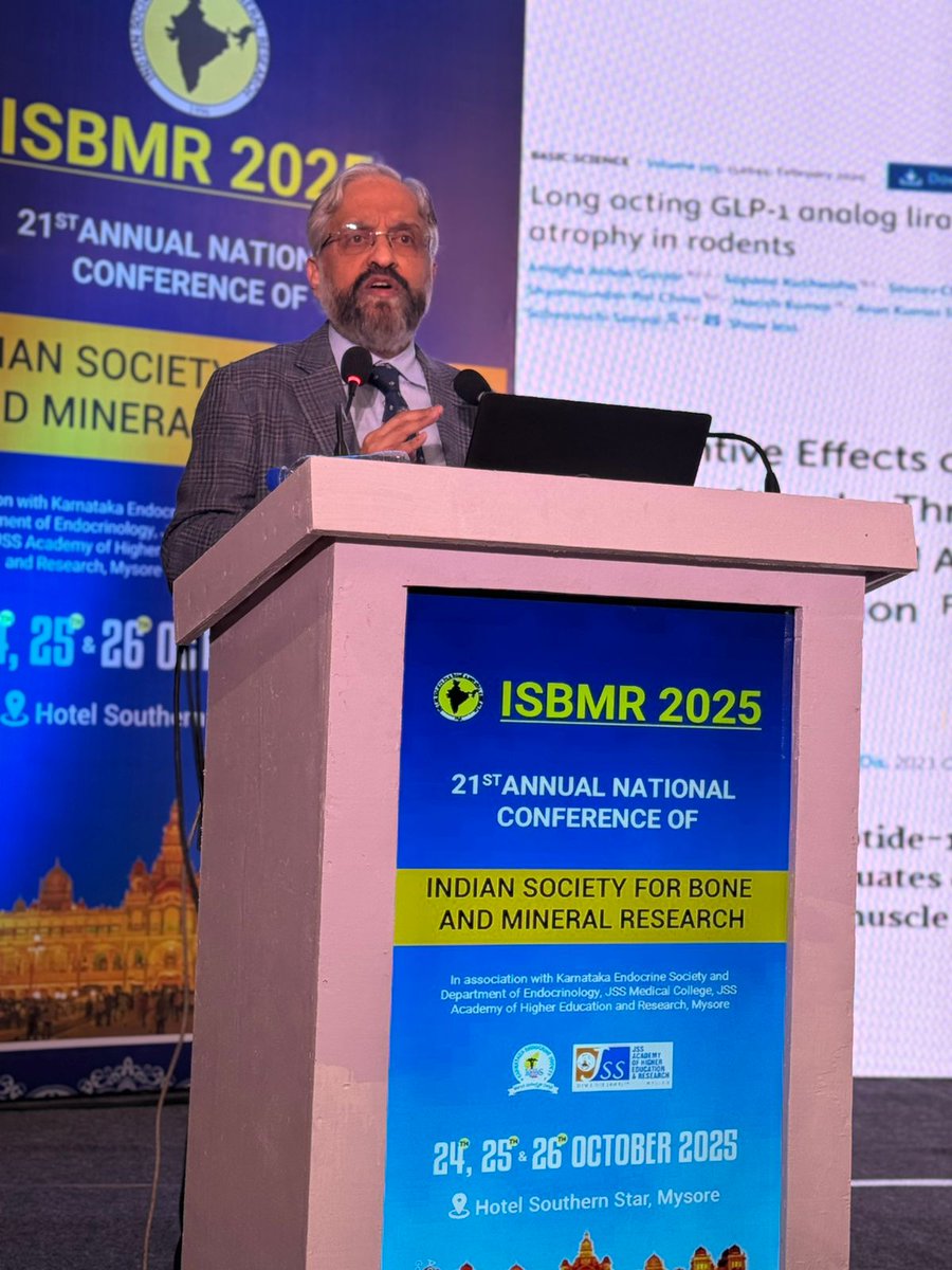 DrAmbrishMithal's tweet image. Excellent 2nd day of the @ISBMRTweets conference yesterday in #Mysuru

I spoke on the "hot topic" of #GLP1 drugs - impact  on bone and muscle.

There is no evidence at present that these drugs cause harm to bone and muscle- in fact they might be protective to some extent. The