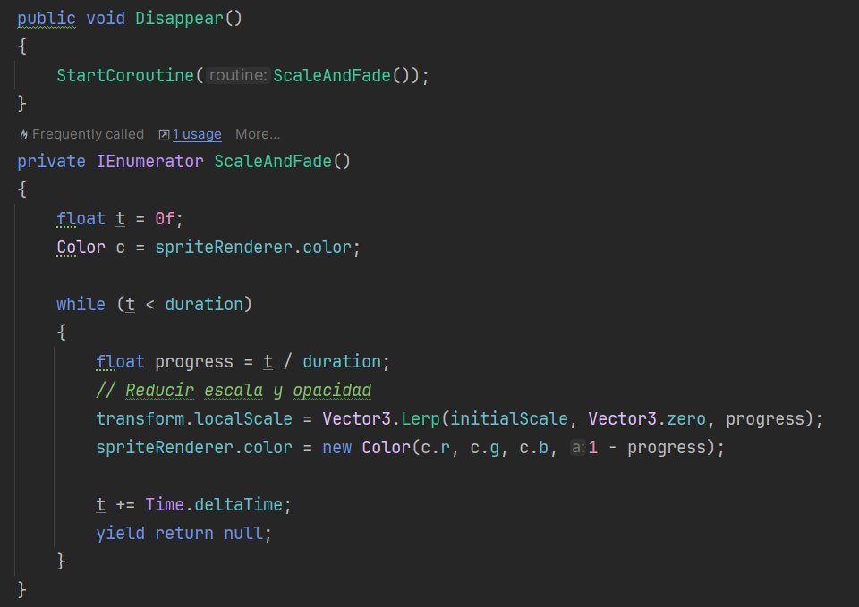 ElenaImagineer's tweet image. #unitytips
Código sencillito para hacer que un sprite en una escena 2D en unity desaparezca (a través de su canal alpha) y se haga pequeñito (disminuyendo su escala)
Hacemos uso de Vector3.Lerp, una interpolación lineal entre dos valores 🔥
#gamedev #indiedev