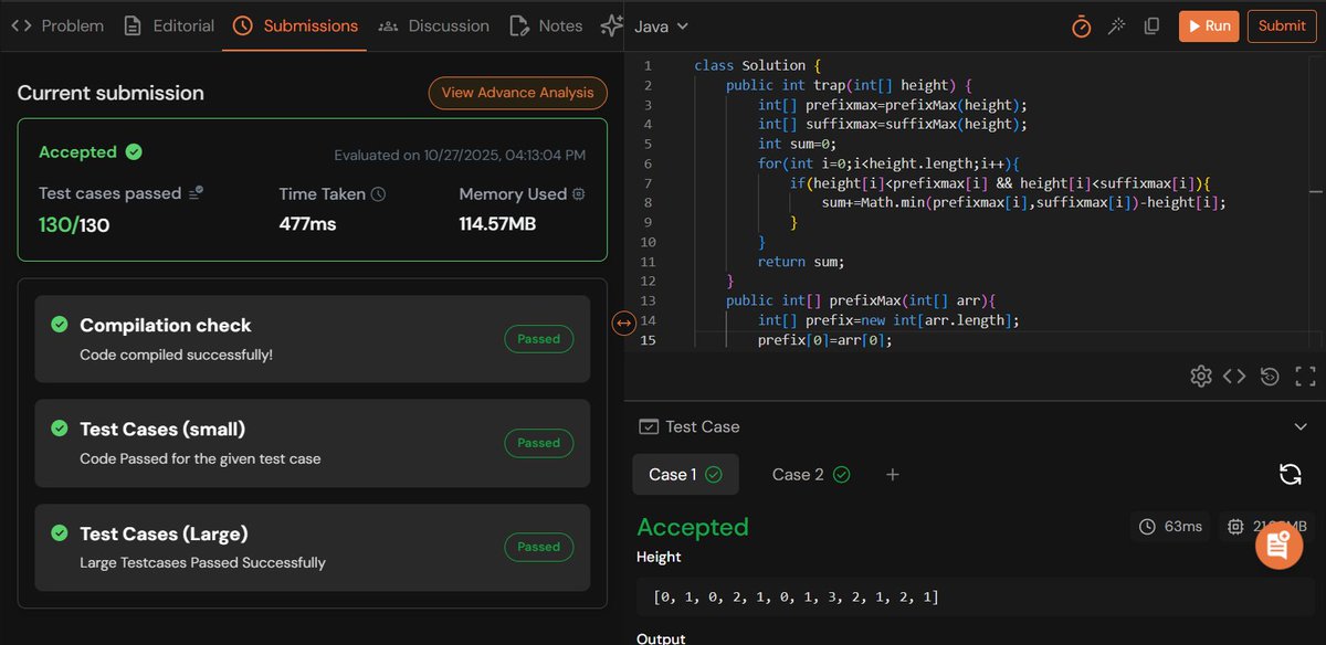 rajeshboya89's tweet image. Day 15 – #TUFWinterArc ❄️

Solved Trapping Rain Water 💧
Learned to use prefix &amp;amp; suffix arrays for efficient water trapping logic! 

@takeUforward_  @striver_79 
#TakeUForward #TUF #DSA #Coding