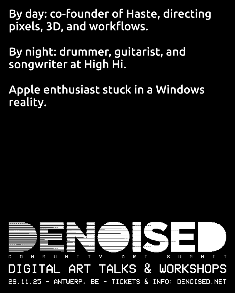 Our next spreaker is Didi Gonzalez, co-founder of Haste, directing pixels, 3D, and workflows.

Don't miss Didi &amp; others' talks at 🎤 DENOISED 🎛️

Check out our schedule: denoised.net/schedule

29.11.25 - Blikfabriek, Antwerpen, BE

#DNSD #community #digital #art #conference