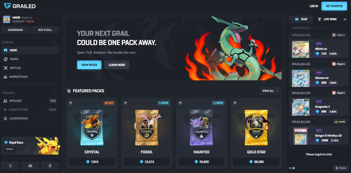 AMA with <a href="/GrailedGG/">Grailed</a>

Open digital packs and pull real, authentic Pokémon cards.

Battle your friends, get them shipped to your door, or sell them on the marketplace.

🗓 Wednesday 29/10 at 9pm CET on our Discord.
🎁 Giveaways &amp; alpha.