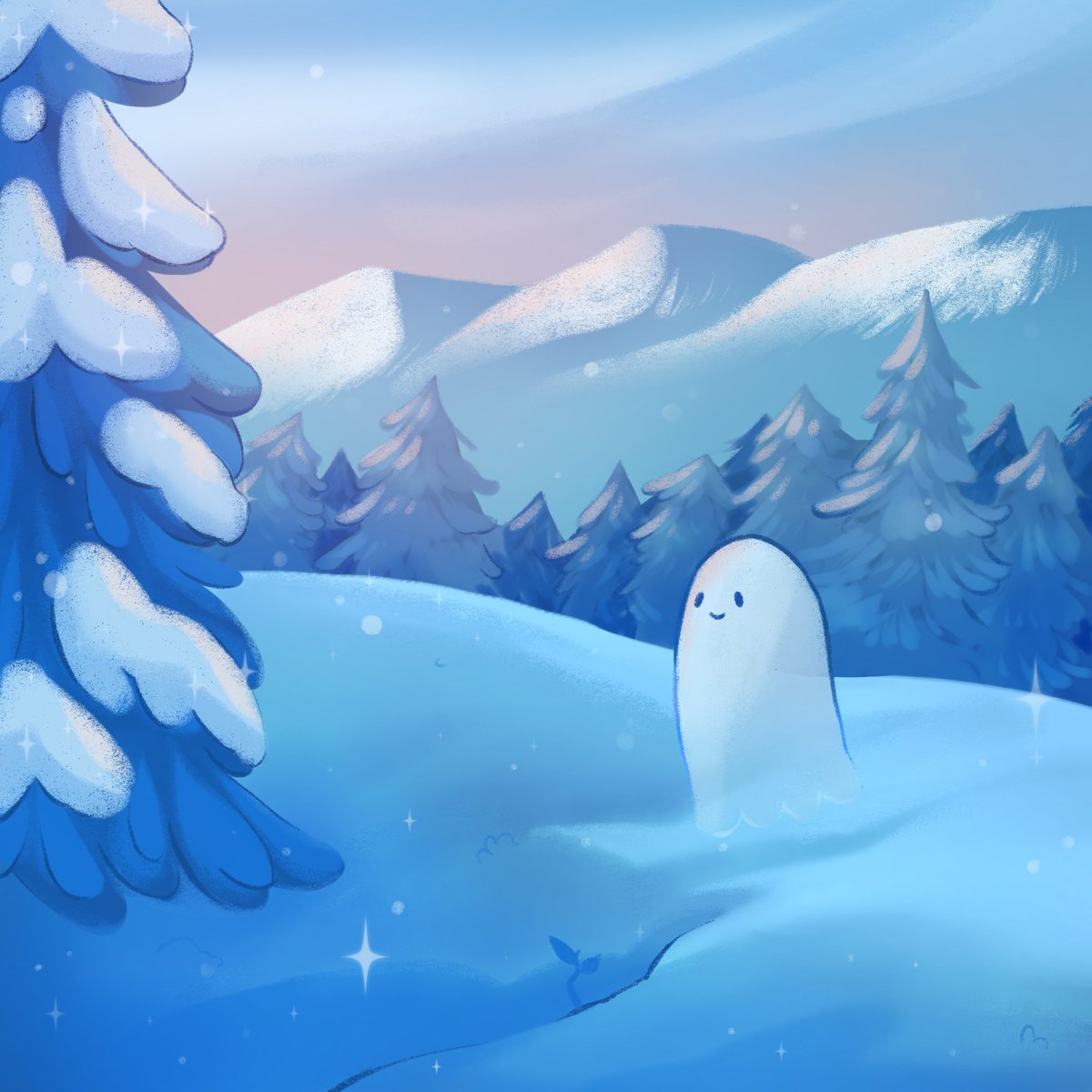 L'avant-dernier de la mini-série 👻
Au début c'était simplement un study de décors enneigé, mais au final j'y ai ajouté un fantôme, et franchement, je le trouve bien mieux comme ça !

#SpookyArt  #digitalillustration #studyart