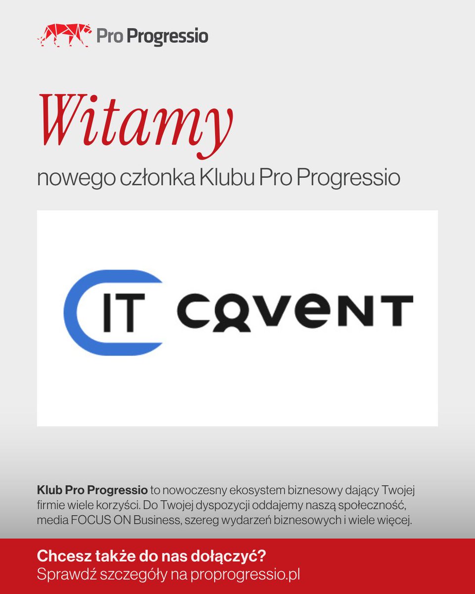 Pro_Progressio's tweet image. Covent IT dołącza do Klubu Pro Progressio! Firma technologiczna z 2007 r., specjalizująca się w AI, e-commerce i aplikacjach webowych. 350 ekspertów realizuje projekty dla klientów z Europy, Izraela i USA. coventit.com 

#ProProgressio #CoventIT #witamynapokładzie