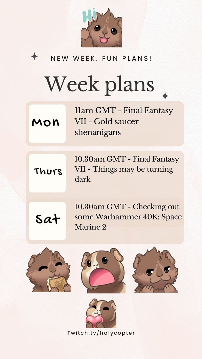 Gearing up for a fun week on Twitch alongside my usual writing. Some nostalgia and trying out Warhammer 40K: Space Marine 2 thanks to <a href="/daredrops/">Dare Drop</a> :) #twitch #FinalFantasyVII #daredrop