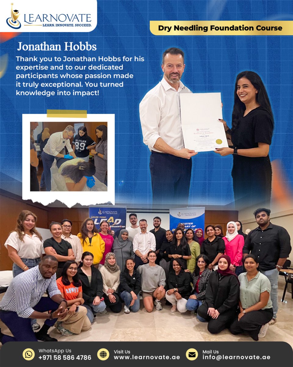 LearnovateHC's tweet image. Knowledge in action 💪
Thank you, Jonathan Hobbs &amp;amp; our passionate learners for making the Dry Needling Foundation Course an inspiring success.
Empowering healthcare excellence, one skill at a time. 🌍

#learn #healthcare #Training #UAE #MedicalEducation