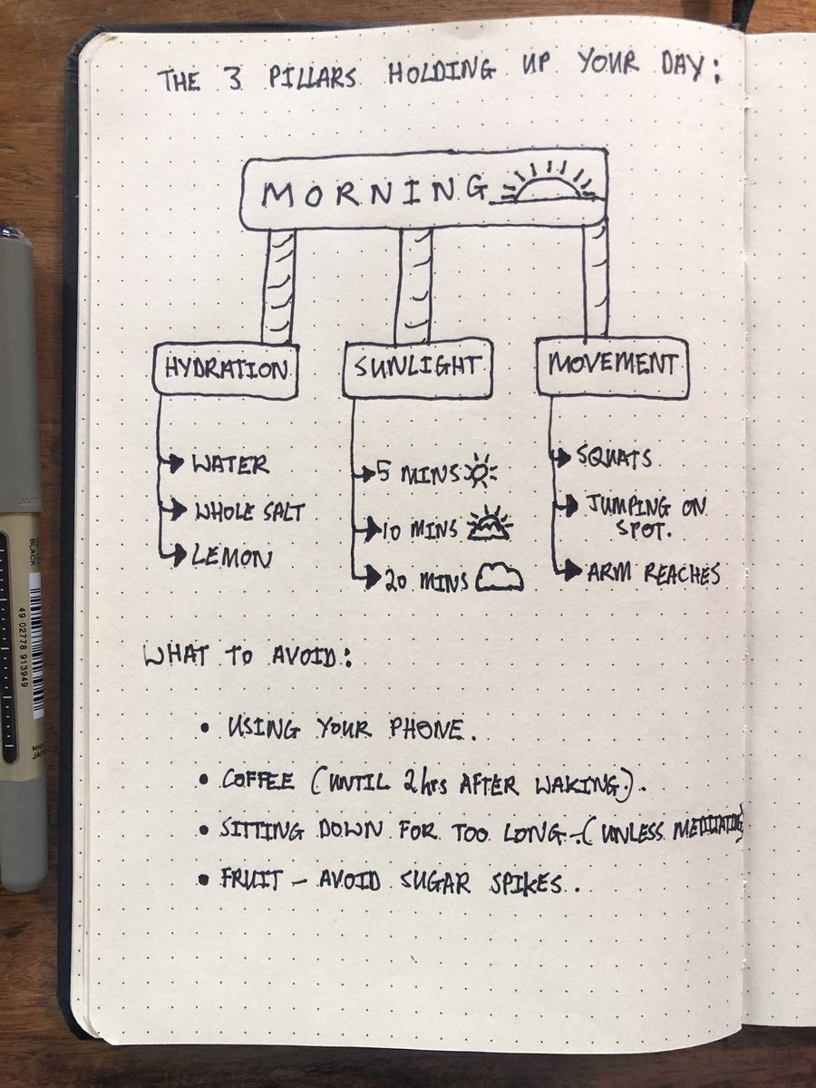 ConsistencyCode's tweet image. The 3 non-negotiable morning pillars:

1. Hydration
2. Sunlight
3. Movement

This is your must do morning routine if you want to stay energized and keep consistent discipline.