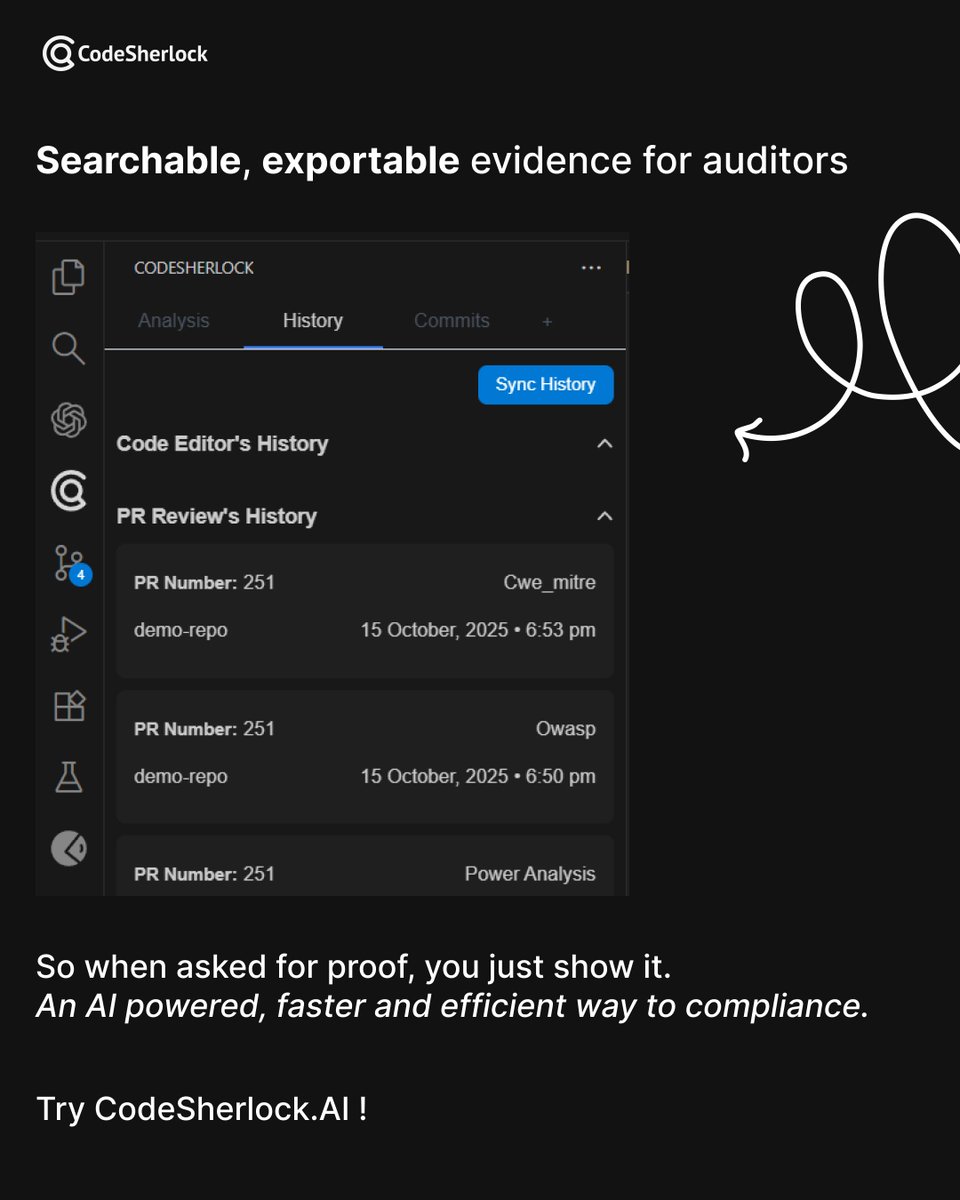 codesherlockai's tweet image. Focus on Shifting Left (Security)
Stop waiting for security audits. Start building security in.

CodeSherlock automates OWASP Top 10 and CWE scanning right inside your PRs and IDE. AI-powered reviews catch vulnerabilities at the commit level.

No more fire drills. Just continuous…