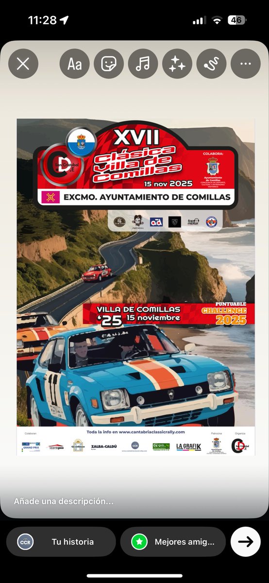 Presentamos el cartel de la XVII Clásica Villa de Comillas 💥

Hasta el día de la prueba seguiremos conociendo los 4️⃣0️⃣ equipos inscritos 🚘 

Recordamos que seguimos recibiendo inscripciones para la III Ruta Camino Lebaniego-Trofeo Unomatricula 🏆

ℹ️ cantabriaclassicrally.com