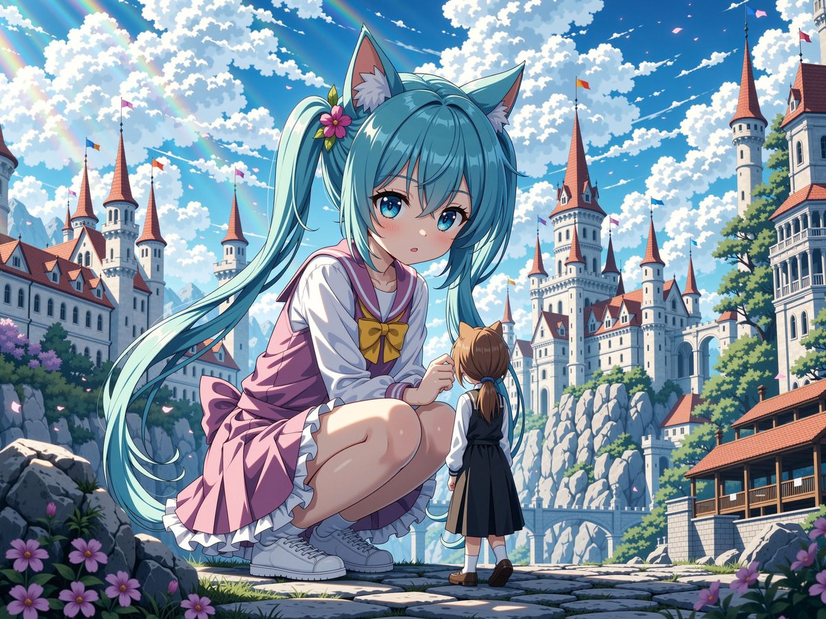 phyblas's tweet image. 小人さんにゃ？

#AIart #巨大娘 #縮小娘 #猫耳 #ツインテール #FLUX1