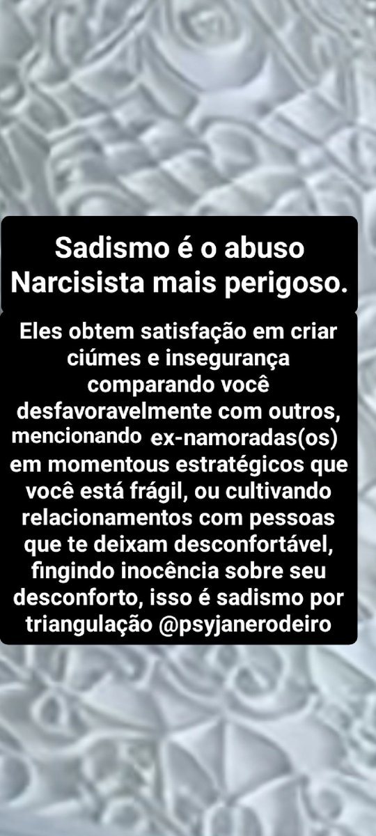 psyjanerodeiro's tweet image. Sadismo é um tipo de abuso intencional para causar dor, vergonha e humilhação ao outro.
O mais conhecido abuso sádico é o Bullying, que causa traumas profundos e já levou muitos ao suicídio, se afastem de pessoas que deliberadamente fazem coisas para te humilhar ou causar dor