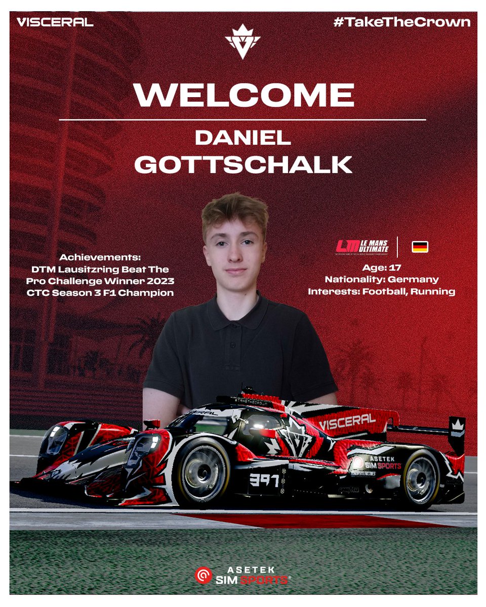 ANNOUNCEMENT | #VSRLMU

We're excited to welcome <a href="/TF10_Daniel_gsk/">Daniel Gottschalk</a> to our <a href="/LeMansUltimate/">Le Mans Ultimate</a> roster! 💪‍‍

Hailing from Germany, and an experienced driver in the <a href="/EASPORTSF1/">EA SPORTS F1</a> scene, Daniel has shown strong potential in Prototypes on LMU! 👀

Looking forward to seeing him on track for