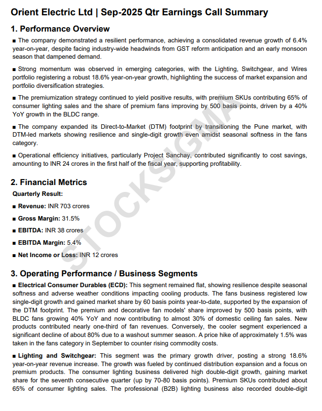 myAlerts_in's tweet photo. #ORIENTELEC #ORIENTELECQ2 Orient Electric Ltd Q2FY26 Earnings Concall Summary https://t.co/lTVkqu7ket