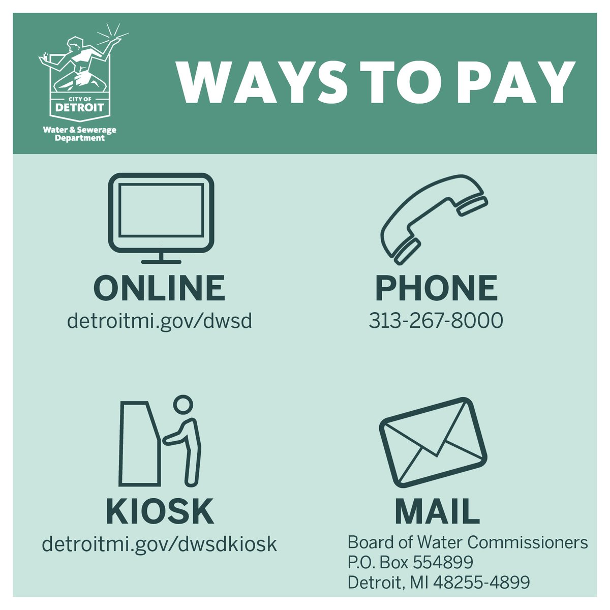 You don’t have to stick to just one method when we have four easy ways to pay your monthly water bill.