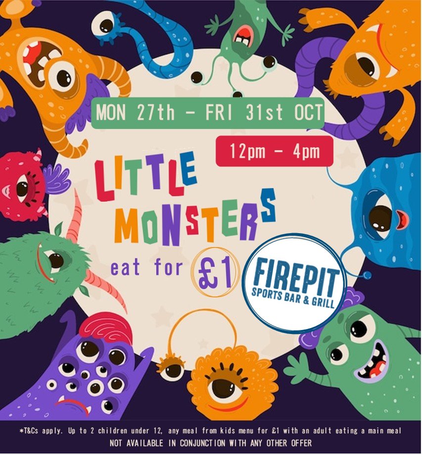 👾 LITTLE MONSTERS EAT FOR £1 👾

THIS WEEK Little Monsters can eat for just £1!! 

👻 Mon 27th - Fri 31st Oct 12pm - 4pm 👻

Bring your little ones down and why not enjoy some Pumpkin Carving too!! 🎃

#KidsEatForOnePound #LittleMonsters #WhatsOn