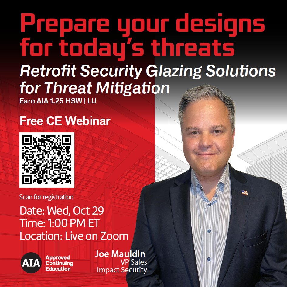 Join Impact Security’s live webinar, “Retrofit Security Glazing Solutions for Threat Mitigation,” to explore the various methods of securing your business, retail store, school, or other at-risk facility. 
Register now and learn more!
👉 defenselite.com/webinar-regist…