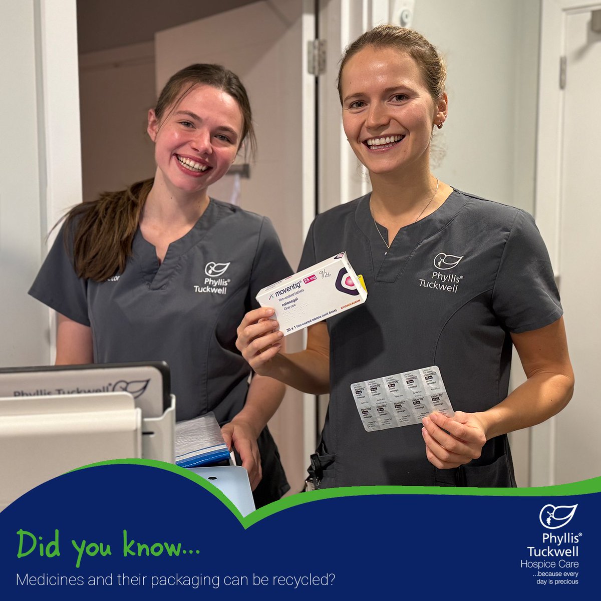 PTHospice's tweet image. Did you know...
Medicines &amp;amp; their packaging can be recycled!

It’s a great way to support sustainability &amp;amp; care for our environment.
From inhalers to blister packs – find out how you can help create greener healthcare:
ow.ly/jnhJ50XgRfJ

#PhyllisTuckwell #RecycleWeek